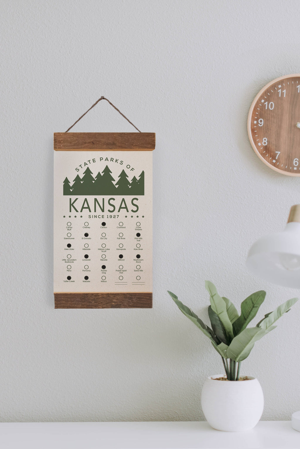 Kansas State Park Adventure Checklist - Hanging Canvas Map