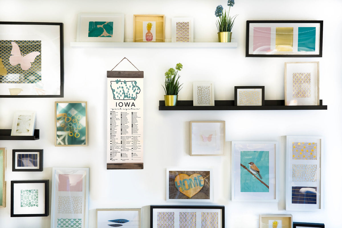 Iowa State Park Adventure Checklist - Hanging Canvas Map