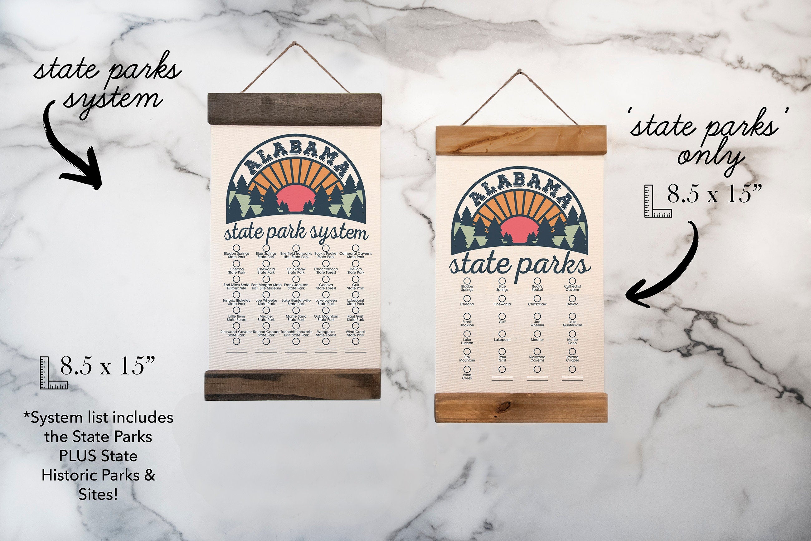 AL State Park Adventure Checklist WITH Pen // Alabama State Park // Travel Alabama Gift // Hiker / Decor / Art / Camp / Bucket List