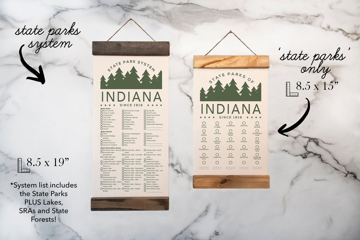 Indiana State Park Adventure Checklist - Hanging Canvas Map