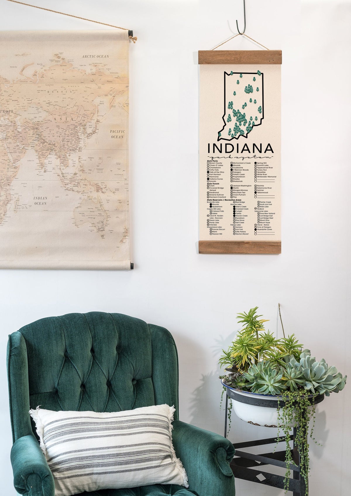 Indiana State Park Adventure Checklist - Hanging Canvas Map