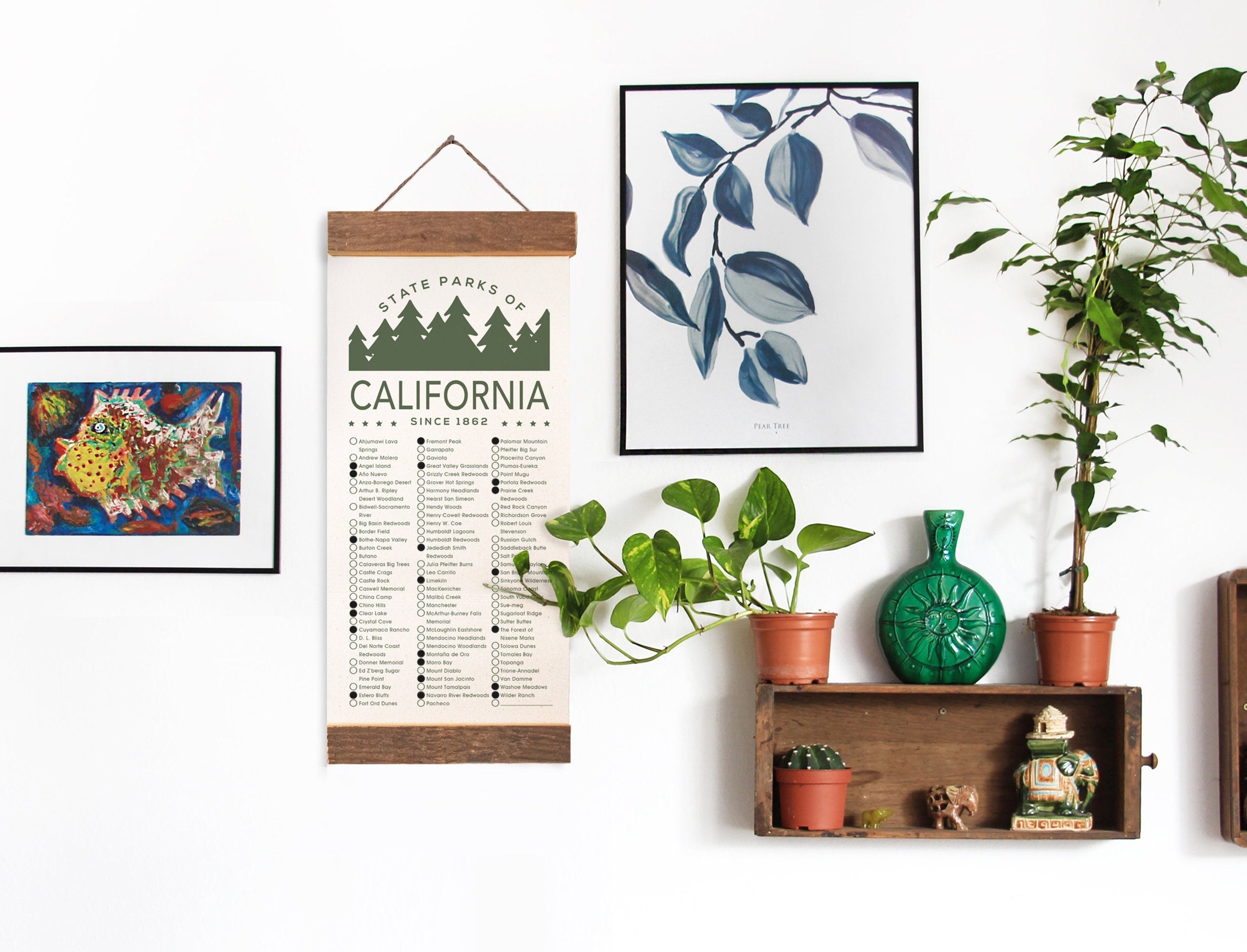 CA State Park Checklists WITH Pen // California State // Canvas Hanging Sign // Handmade Adventure Gift // Experience Explore California