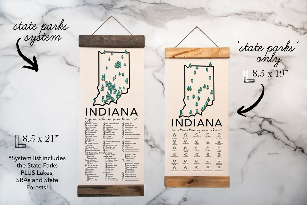 Indiana State Park Adventure Checklist - Hanging Canvas Map