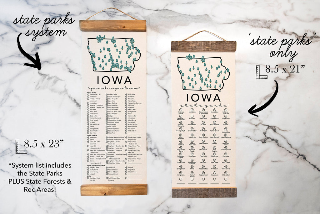 Iowa State Park Adventure Checklist - Hanging Canvas Map
