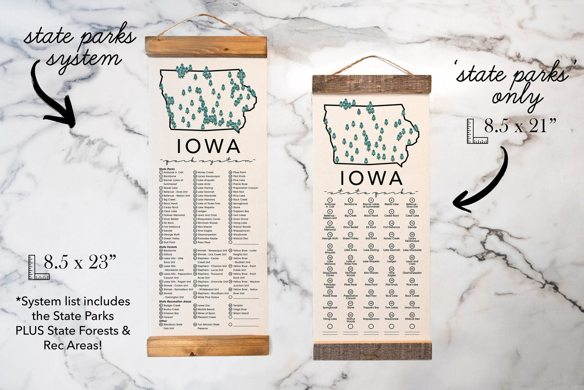 Iowa State Park Adventure Checklist - Hanging Canvas Map