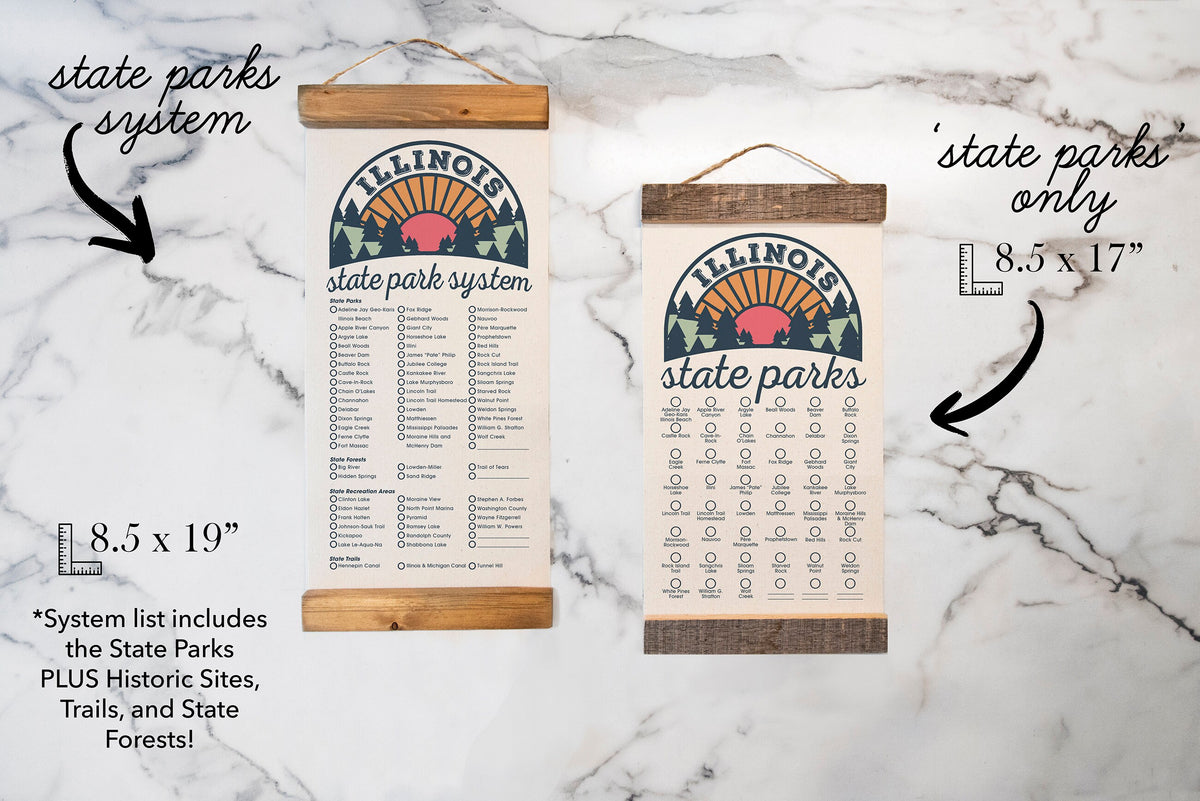Illinois State Park Adventure Checklist - Hanging Canvas Map