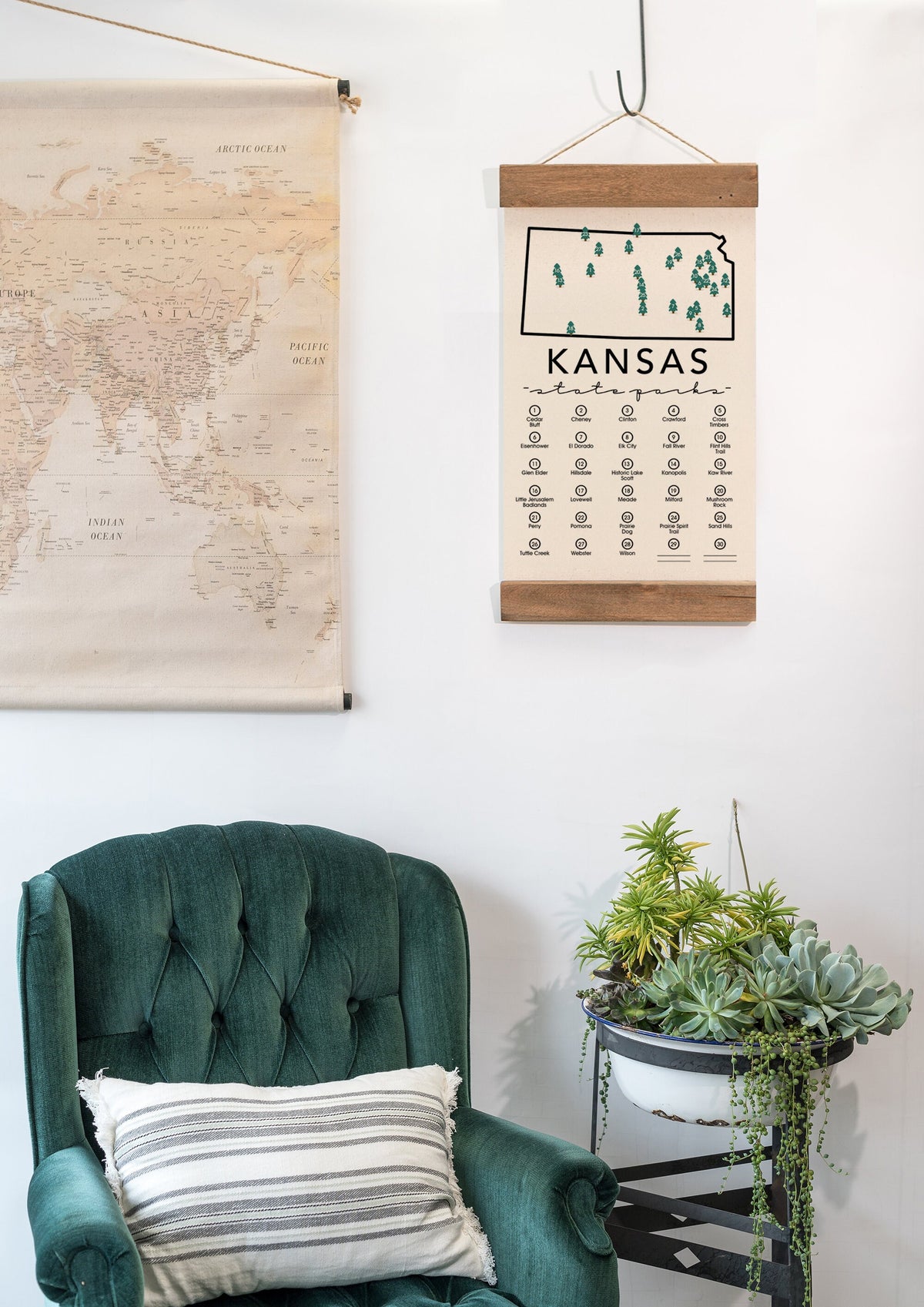 Kansas State Park Adventure Checklist - Hanging Canvas Map