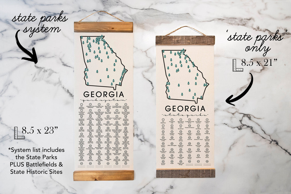 Georgia State Park Adventure Checklist - Hanging Canvas Map