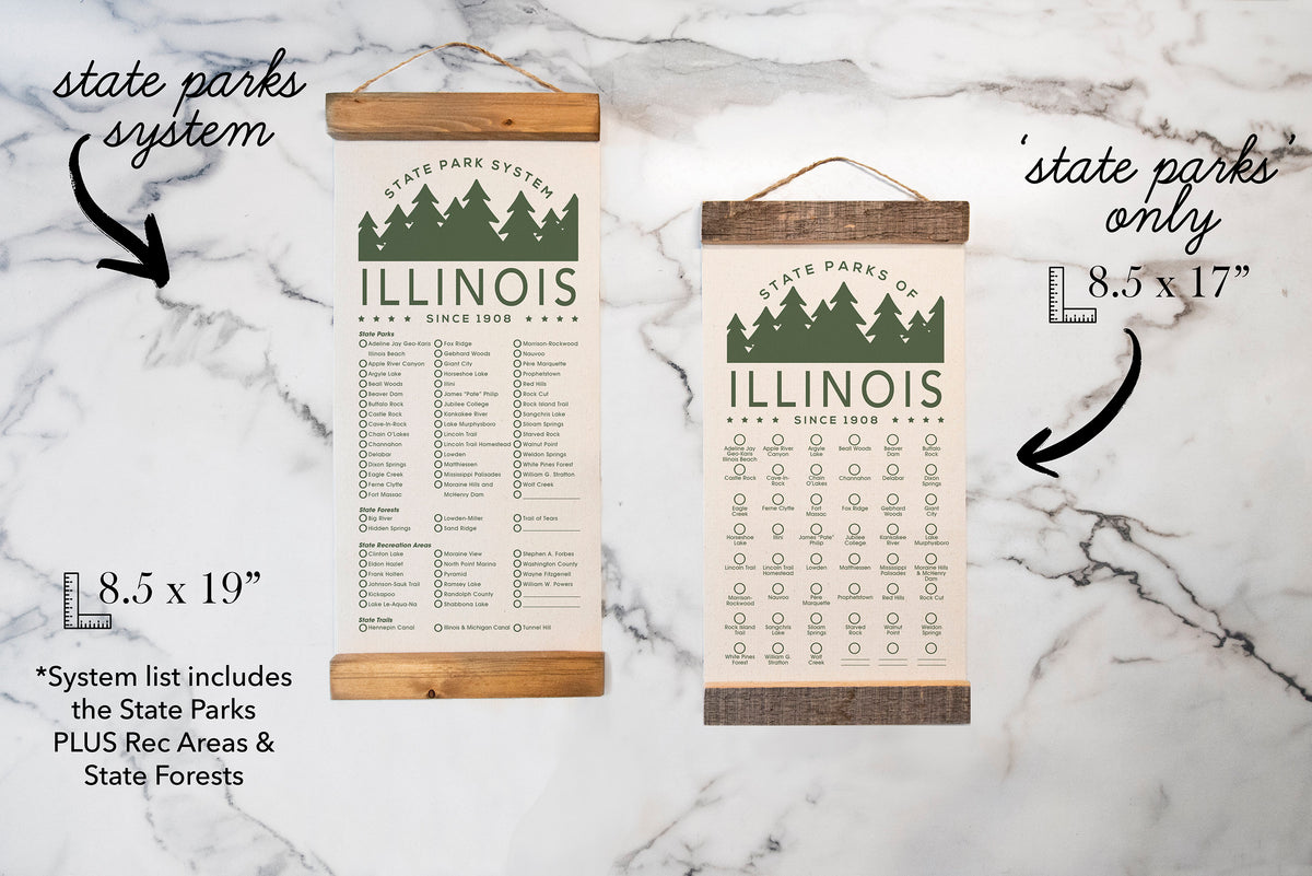 Illinois State Park Adventure Checklist - Hanging Canvas Map